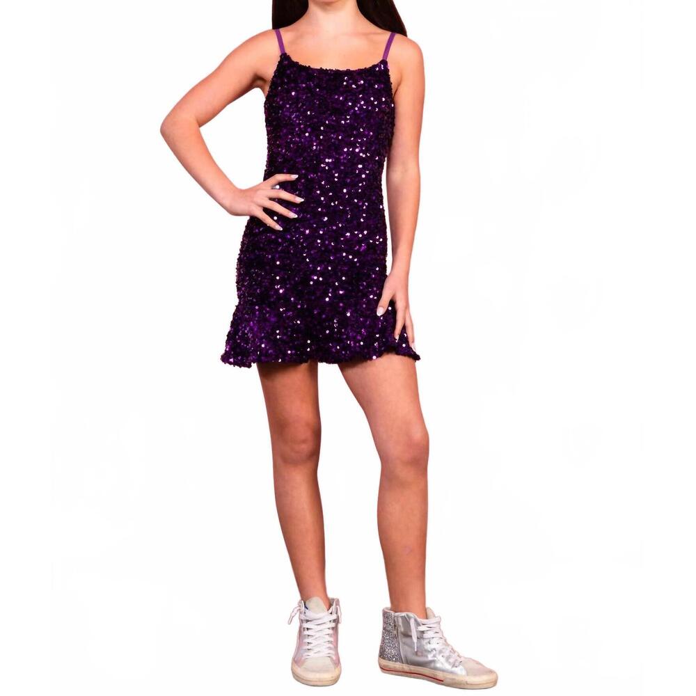 NEW MISS BEHAVE GIRLS amanda sequin dress in purple